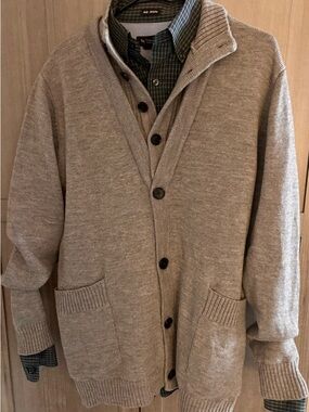 Men's Shawl Collar Cardigan Sweater - Beige